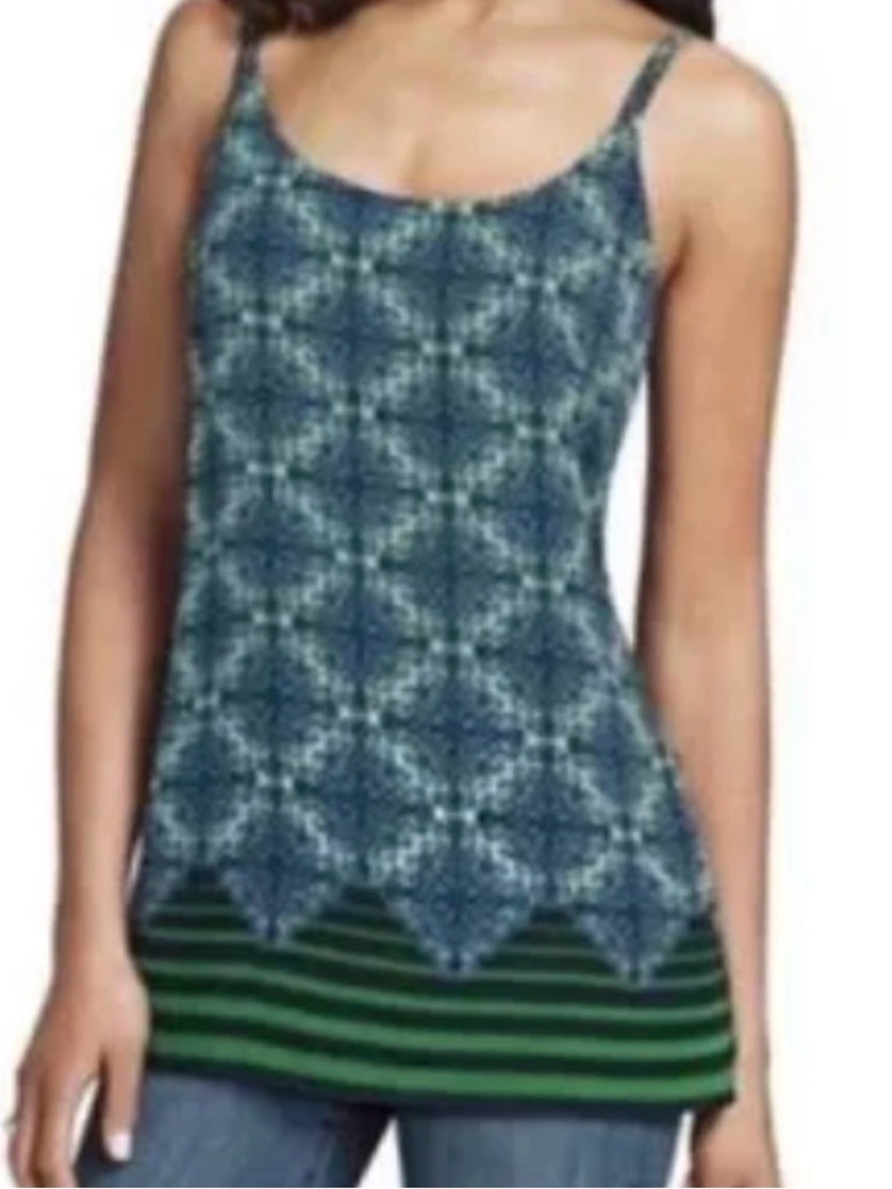 Cabi Blue Green Tribal Stripe Cami Top